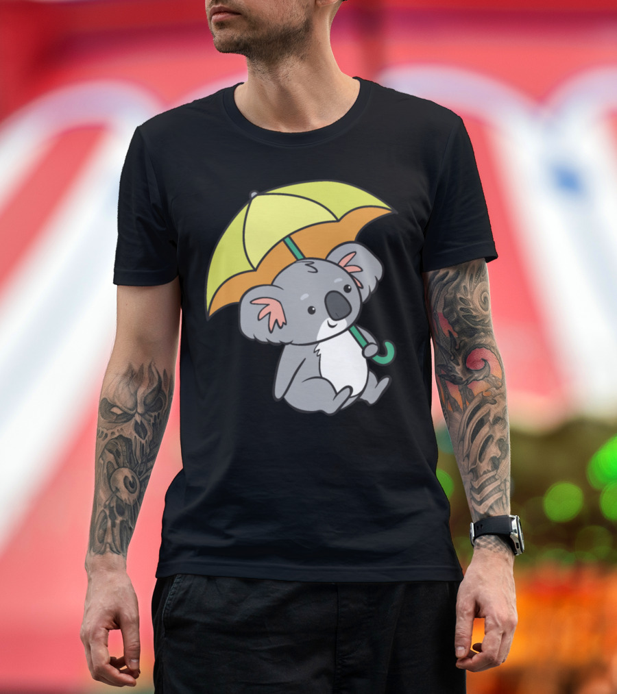 Koala Holding Bright Yellow and Orange Umbrella T-Shirt