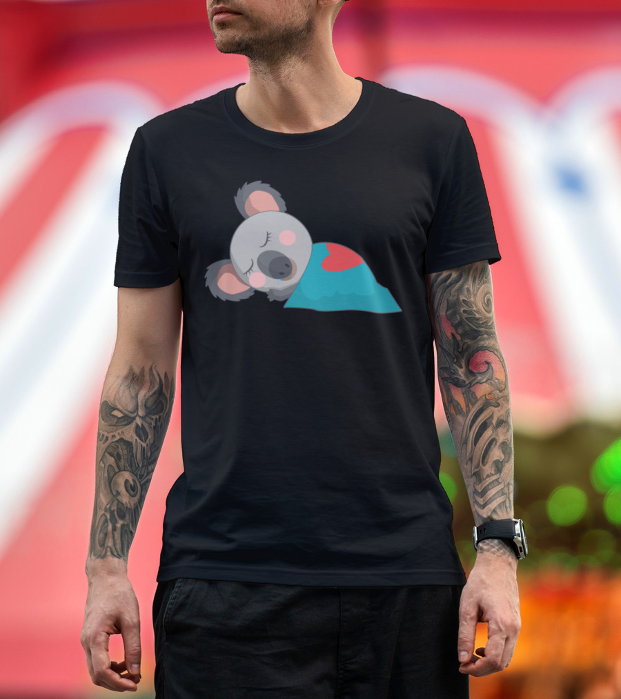 Eternally Sleepy Koala with Heart Blanket T-Shirt