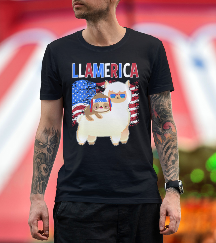 Llamerica 4th of July America Merica Llama Sloth T-Shirt