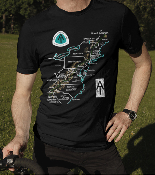 Appalachian Trail National Scenic Map Mount Katahdin Springer Mountain T-Shirt