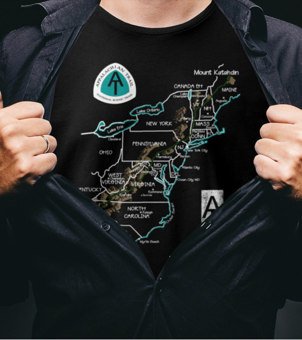 Appalachian Trail National Scenic Map Mount Katahdin Springer Mountain T-Shirt