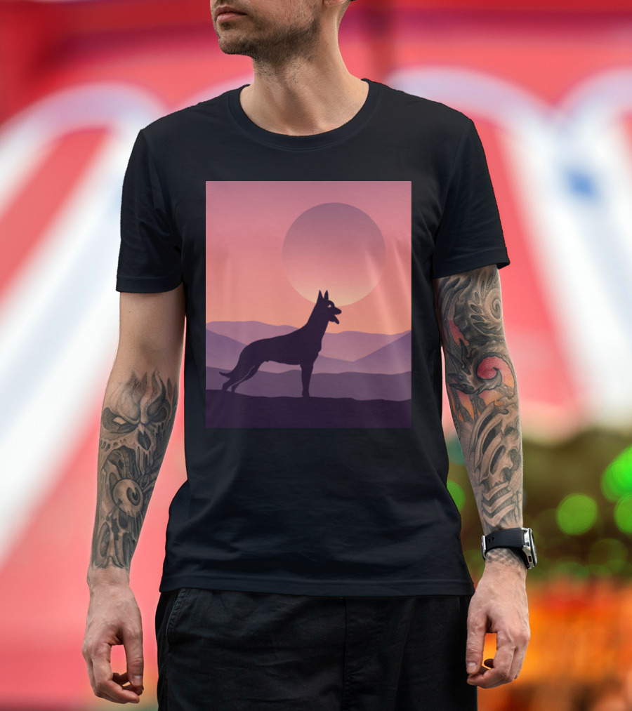 Belgian Malinois Silhouette Sunset Scene T-Shirt