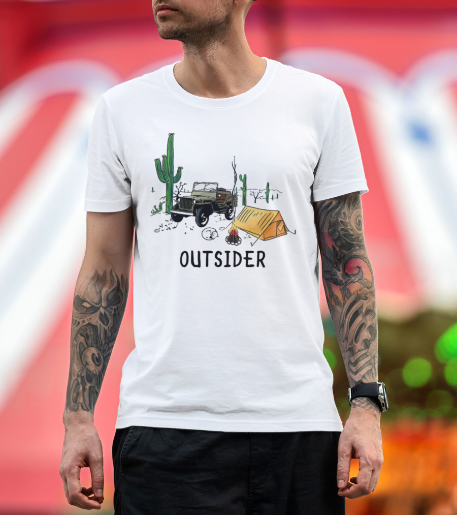 Outsider Camping Hiking Jeep Cactus Scene T-Shirt