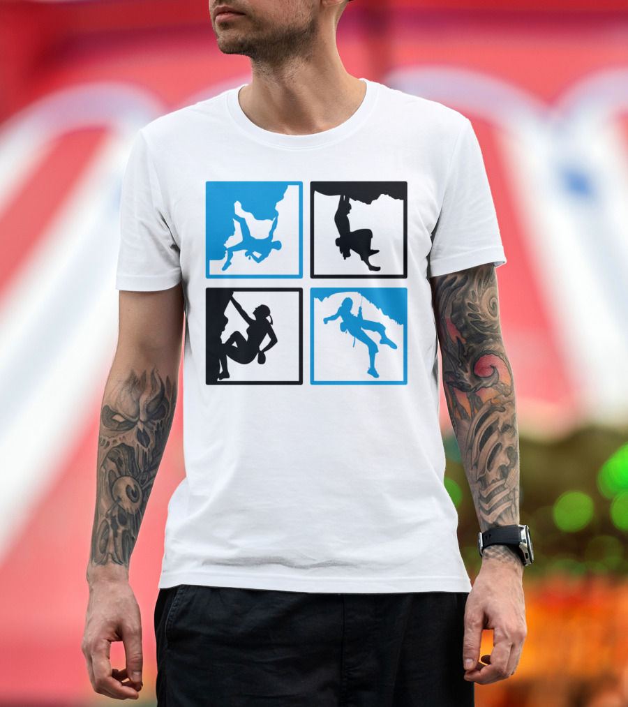 Climbing Silhouettes in Blue and Black Quadrants T-Shirt