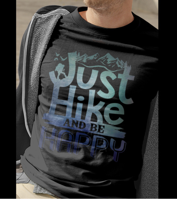 Just Hike And Be Happy Mountain Scene Basics T-Shirt
