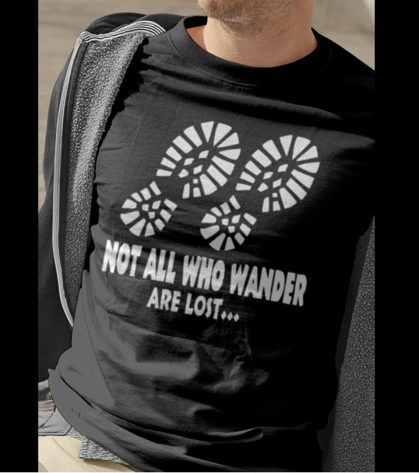 Not All Who Wander Are Lost Hiking Boot Footprints T-Shirt
