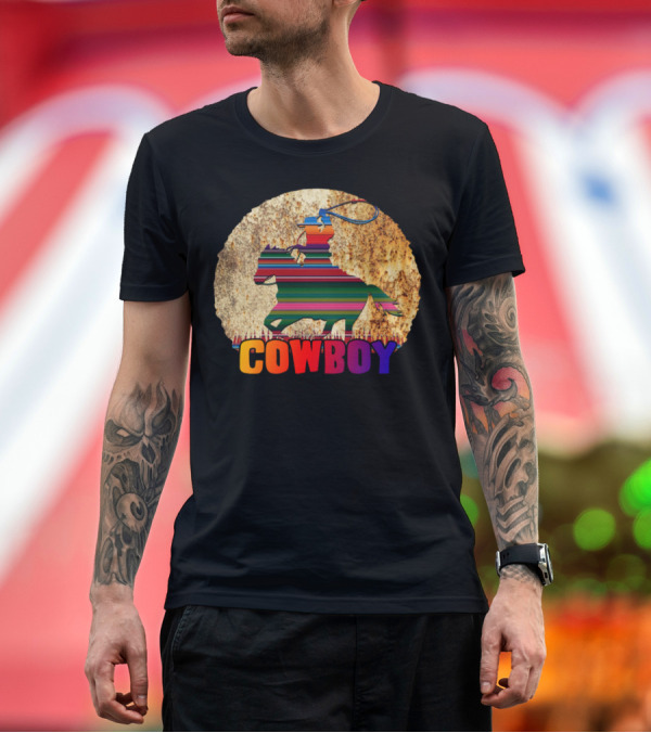 Premium T-Shirt: Cowboy with Rusty Vintage Background and Multicolored Rider T-Shirt Cowboy with Rusty Vintage Background and Multicolored Rider T-Shirt