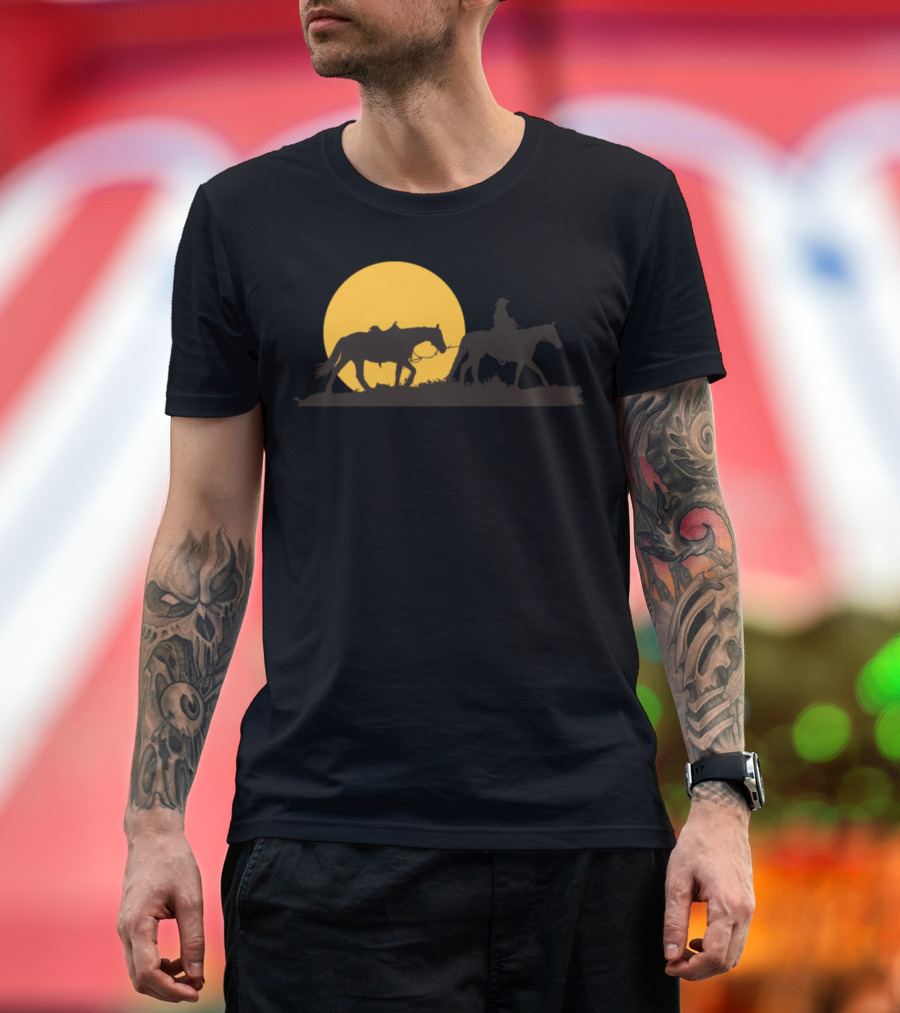 Lone Cowboy Rancher Riding Horses Western Sunset T-Shirt