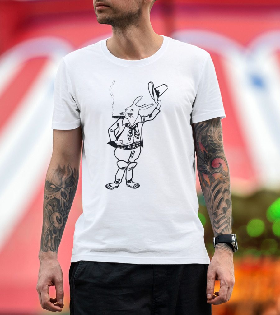 Rabbit Cowboy Smoking with Hat Raised T-Shirt