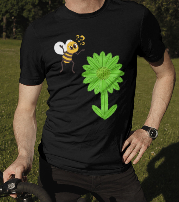 Cute Bee Searching For Nectar On Cactus-Shaped Flower T-Shirt