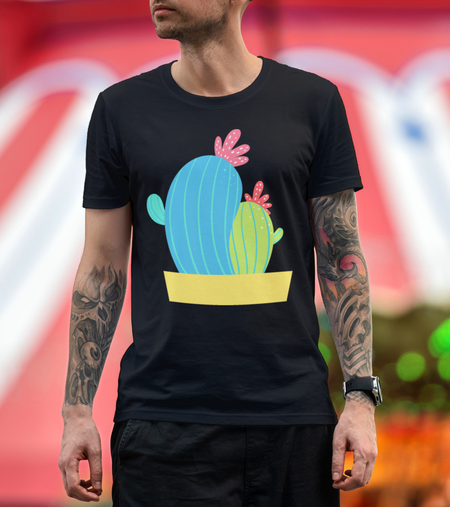 Funny Couple Cactuses in Colorful Planter T-Shirt