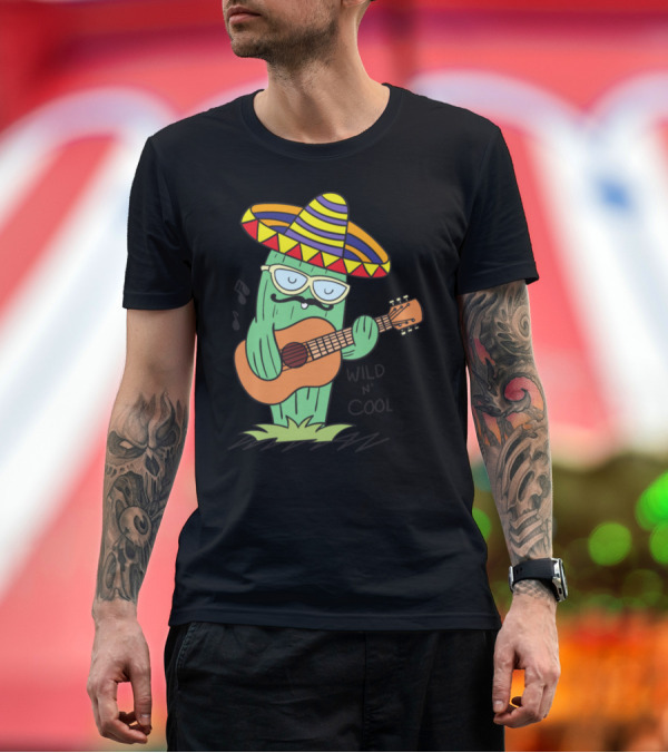 Premium T-Shirt: Wild n' Cool Mexican Cactus with Sombrero and Guitar T-Shirt Wild n' Cool Mexican Cactus with Sombrero and Guitar T-Shirt