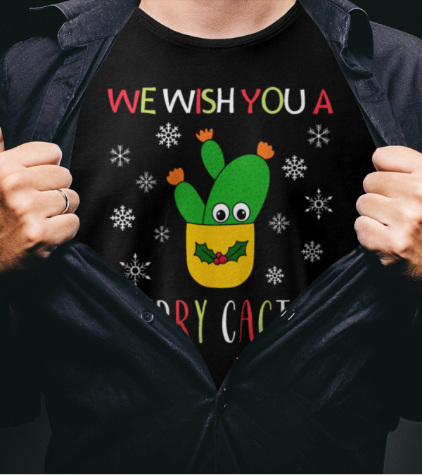We Wish You A Merry Cactus Snowflakes Opuntia Microdasys T-Shirt