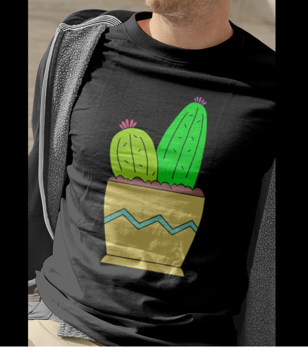 2 Cacti In Patterned Pot Enjoying The Soil T-Shirt