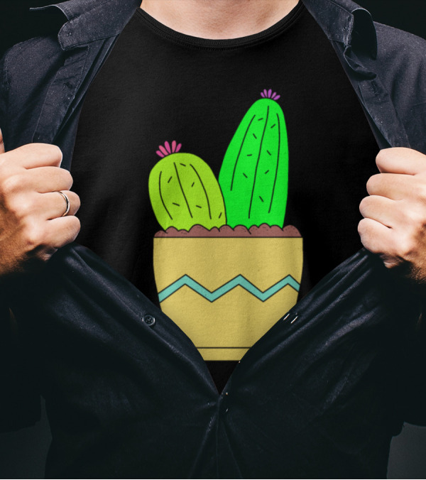 2 Cacti In Patterned Pot Enjoying The Soil T-Shirt