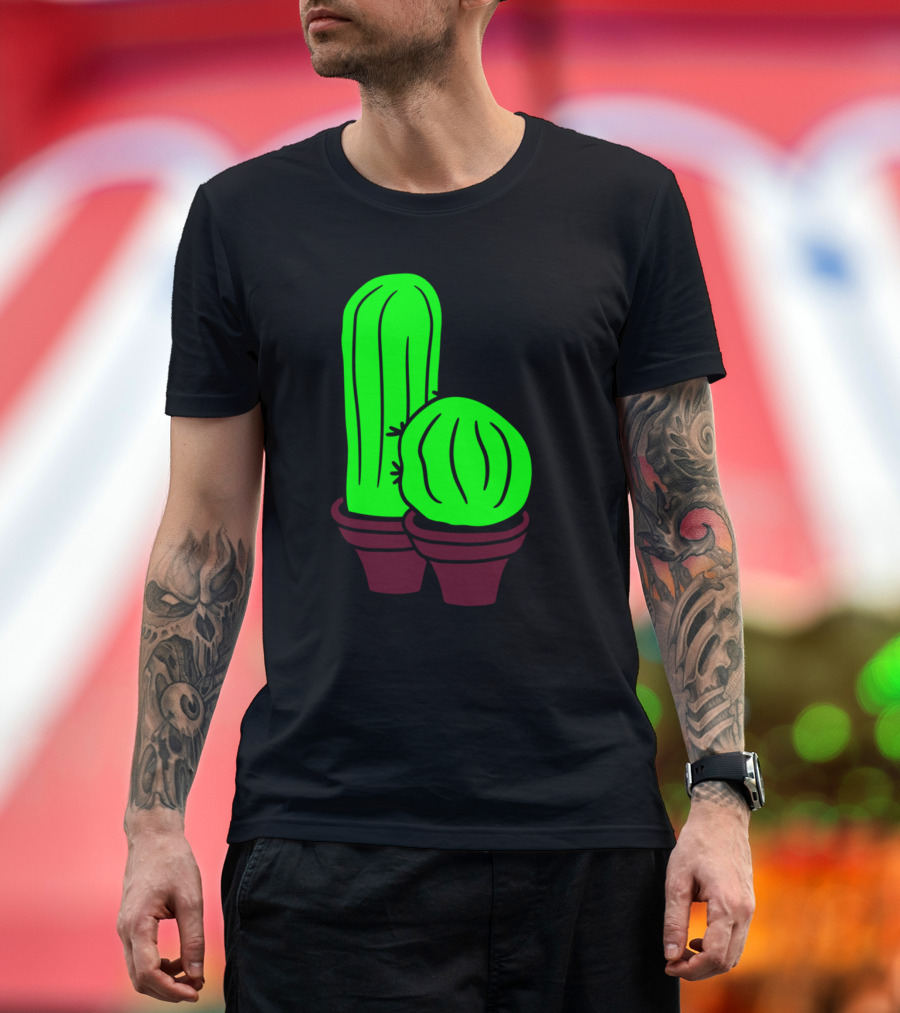 2 Kakten Flowerpot Small Green Cactus Balcony Cartoon Duo T-Shirt