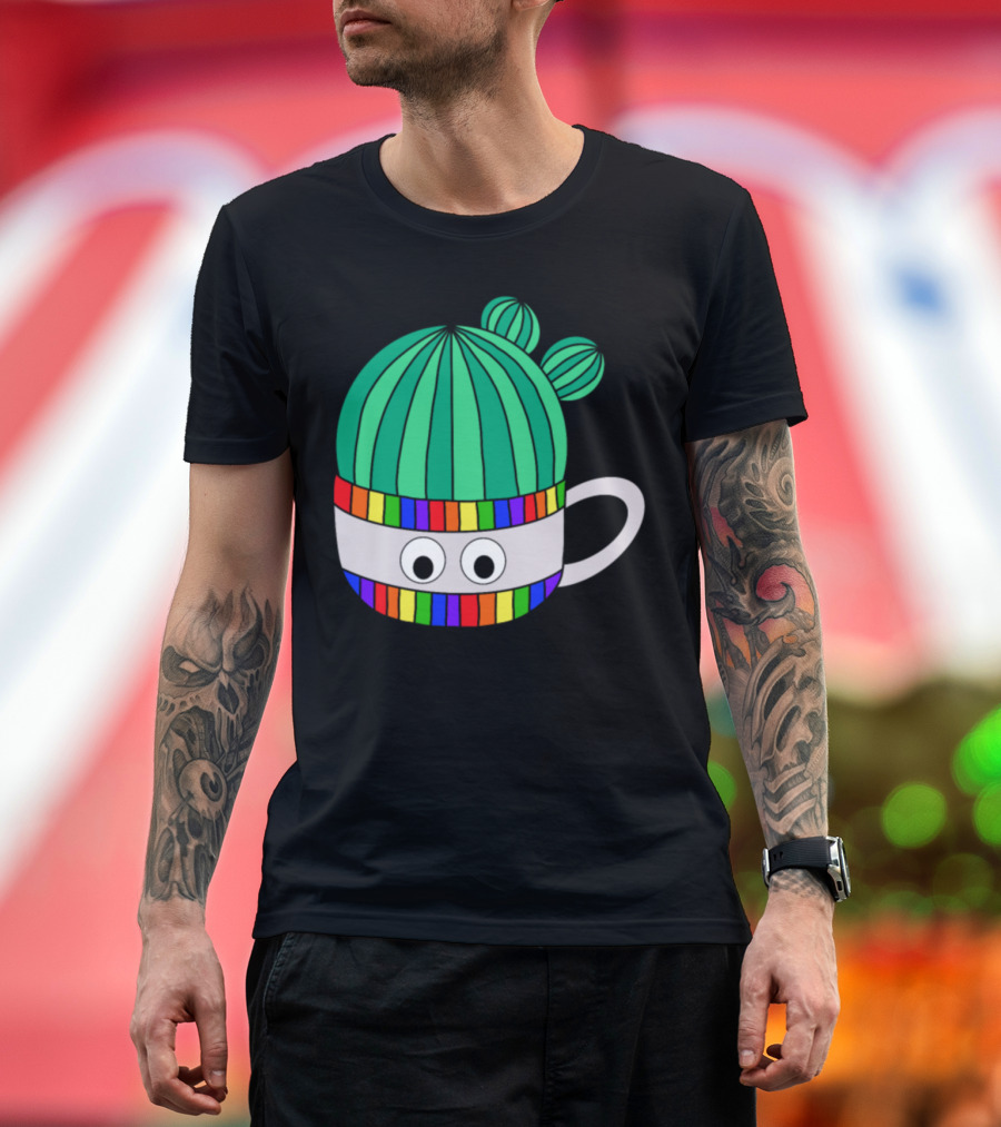 Barrel Cactus Coffee Mug with Rainbow Stripes and Googly Eyes T-Shirt