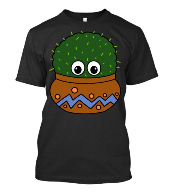 Big Eyed Round Cactus In Decorated Pot With Zigzag T-Shirt