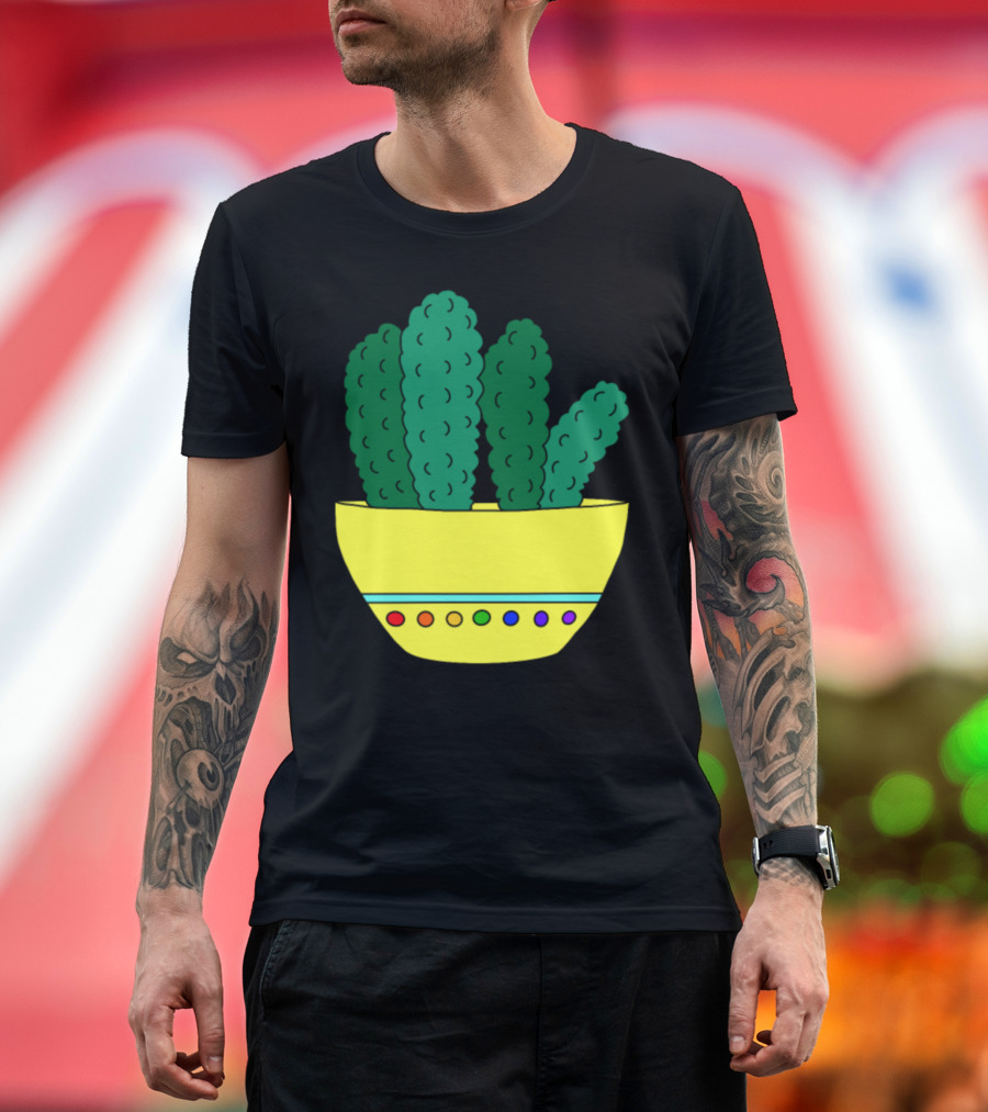 Broccoli Cactus Cereal Bowl with Yellow and Multicolored Dots T-Shirt