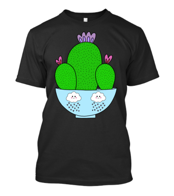 Cacti Bunch In Adorable Bowl With Smiling Rain Clouds T-Shirt