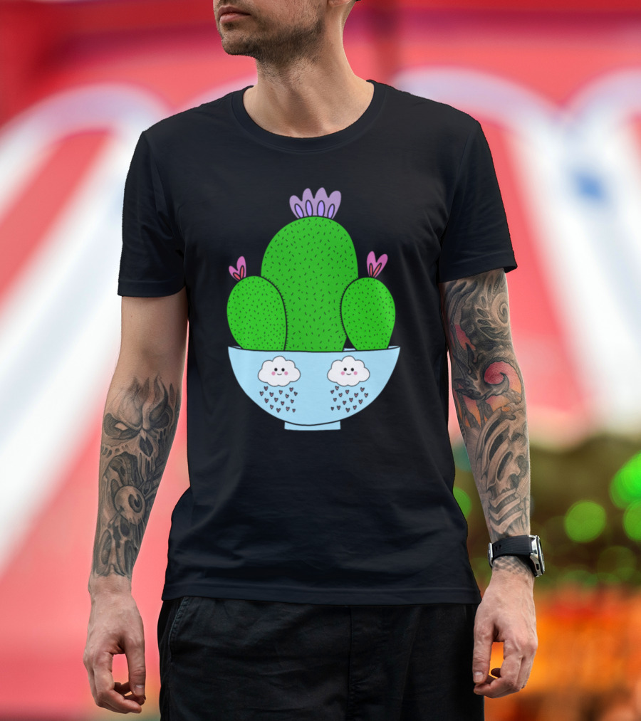 Cacti Bunch in Adorable Bowl with Smiling Rain Clouds T-Shirt