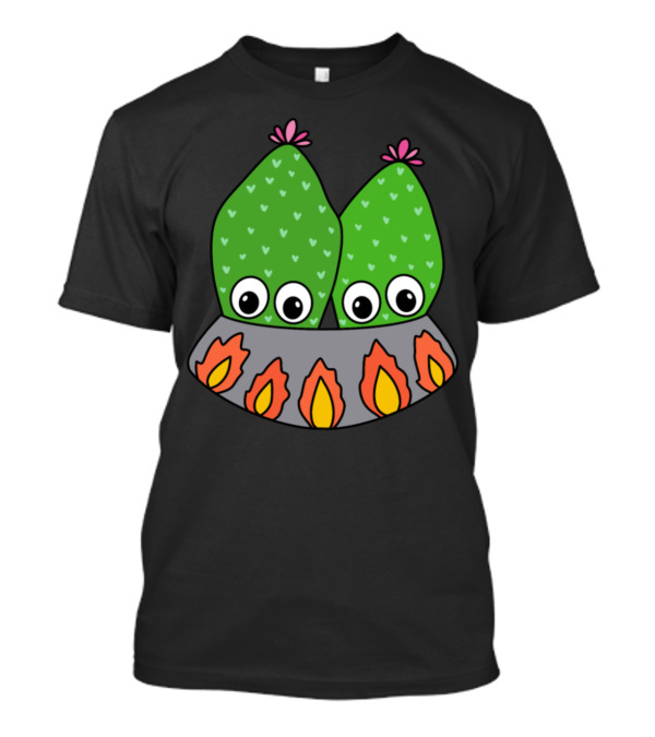 Cacti Couple In A Nice Pot With Colorful Flames T-Shirt