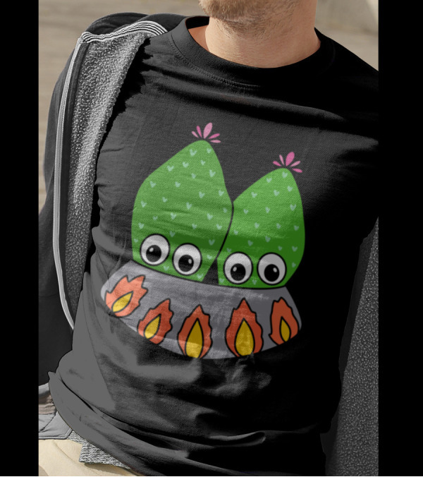 Cacti Couple In A Nice Pot With Colorful Flames T-Shirt