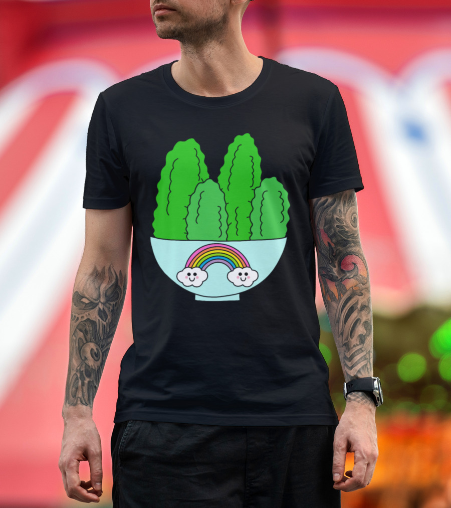 Cacti with Smiling Clouds and Rainbow in Cute Bowl T-Shirt