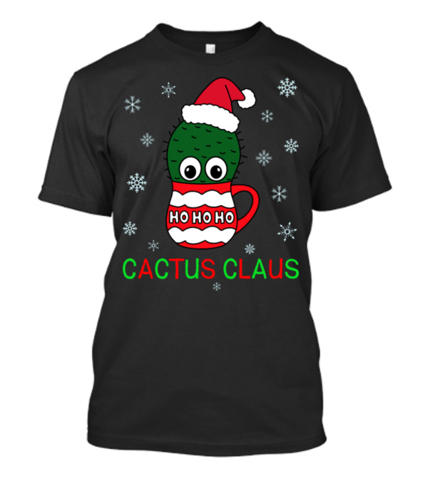 Cactus Claus Ho Ho Ho Santa Hat Snowflakes T-Shirt