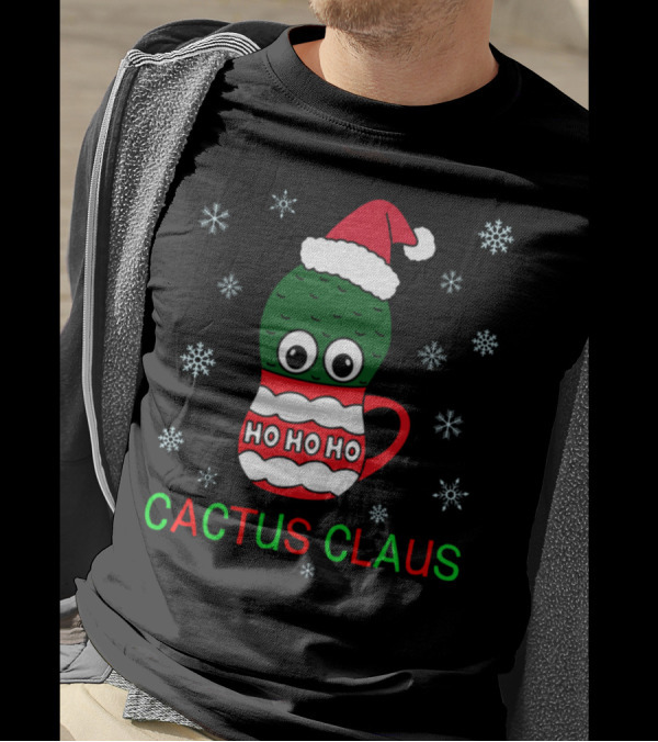 Cactus Claus Ho Ho Ho Santa Hat Snowflakes T-Shirt