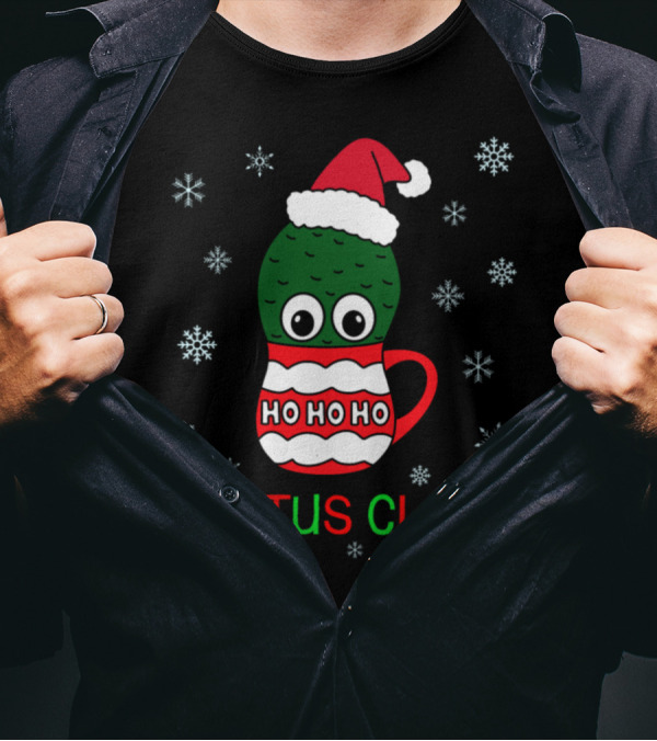 Cactus Claus Ho Ho Ho Santa Hat Snowflakes T-Shirt