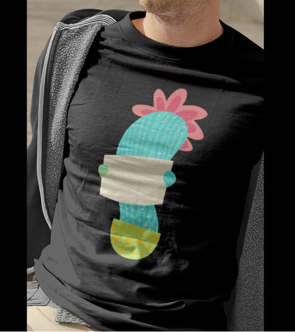 Cactus Holds Paper Colorful Plant With Blank Sign T-Shirt