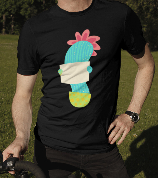 Cactus Holds Paper Colorful Plant With Blank Sign T-Shirt
