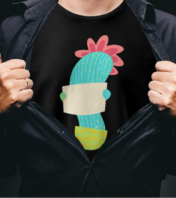 Cactus Holds Paper Colorful Plant With Blank Sign T-Shirt