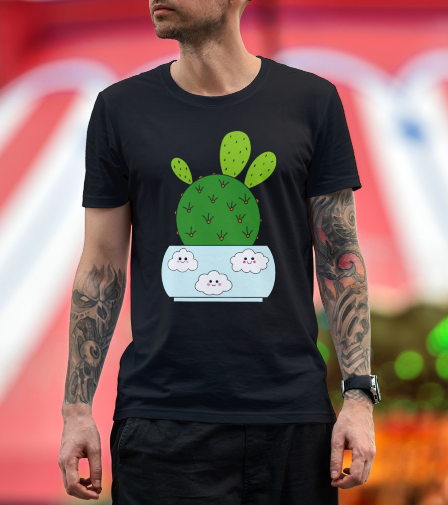 Cactus Hybrid in Cute Pot with Smiling Clouds T-Shirt