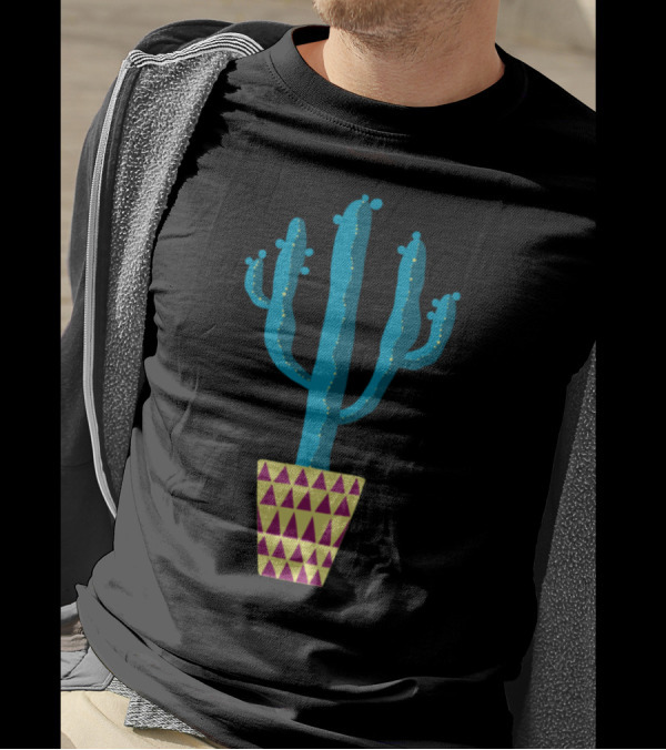 Cactus In A Yellow And Magenta Triangle Pot T-Shirt