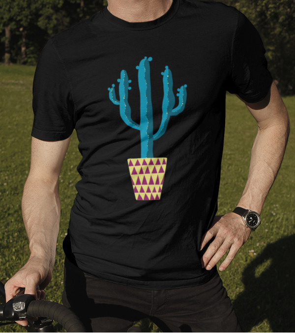 Cactus In A Yellow And Magenta Triangle Pot T-Shirt