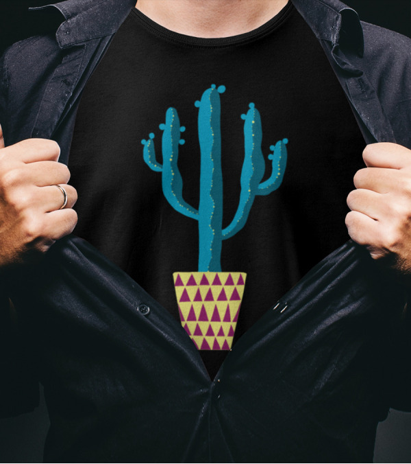 Cactus In A Yellow And Magenta Triangle Pot T-Shirt