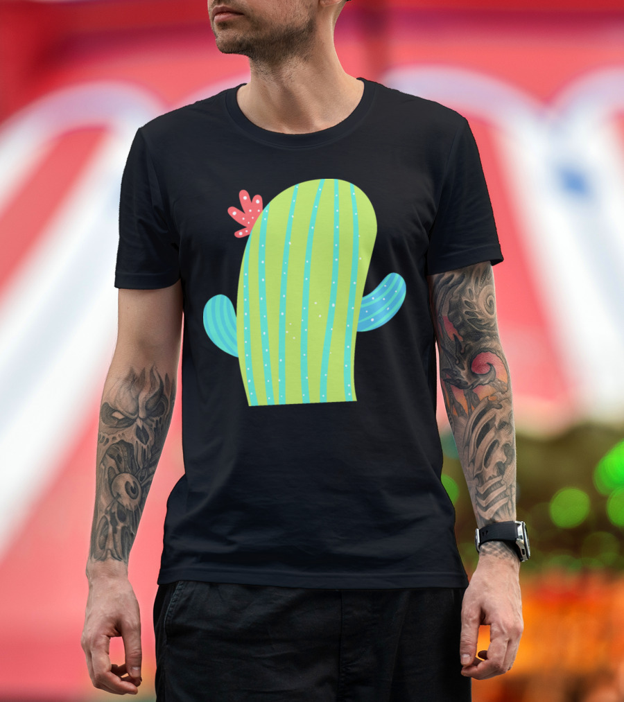 Cactus Without Pot Whimsical Striped Cartoon Blossom T-Shirt