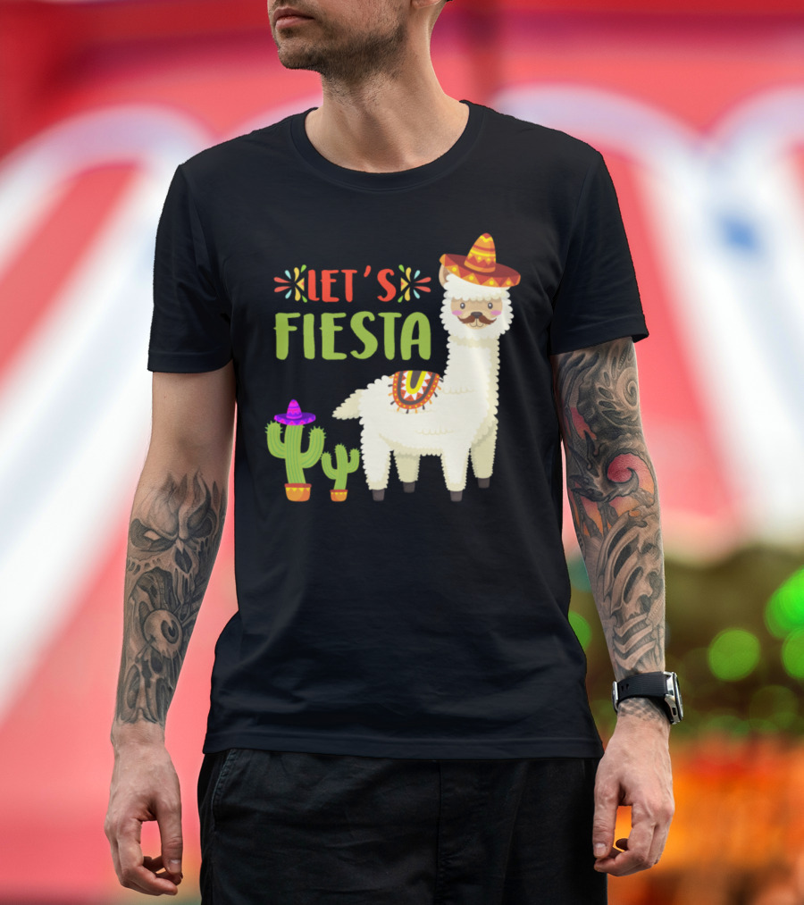 Let's Fiesta Cute Llama Mexican Cactus Sombrero Cinco De Mayo T-Shirt