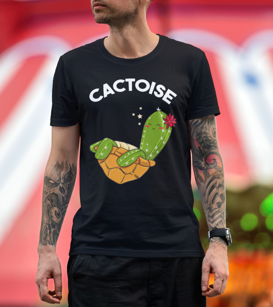 Cactoise Cute and Funny Cactus Tortoise with Flower and Stars T-Shirt
