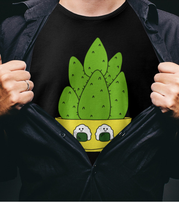 Cute Cacti Bunch With Happy Onigiri Bowl T-Shirt