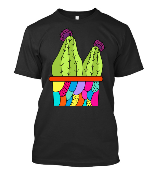 Cute Cacti With Flowers In Colorful Funky Patterned Pot T-Shirt