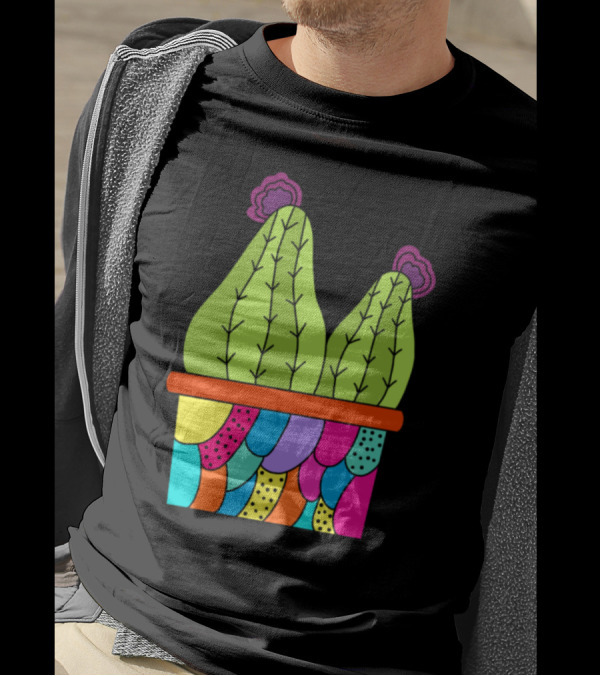 Cute Cacti With Flowers In Colorful Funky Patterned Pot T-Shirt