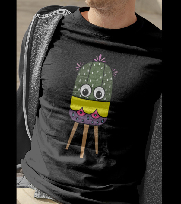 Cute Cactus With Big Eyes In Colorful Planter T-Shirt