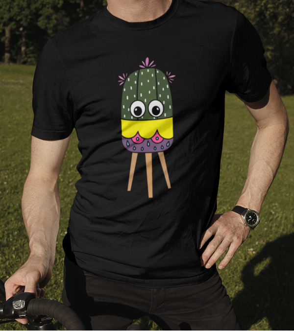 Cute Cactus With Big Eyes In Colorful Planter T-Shirt