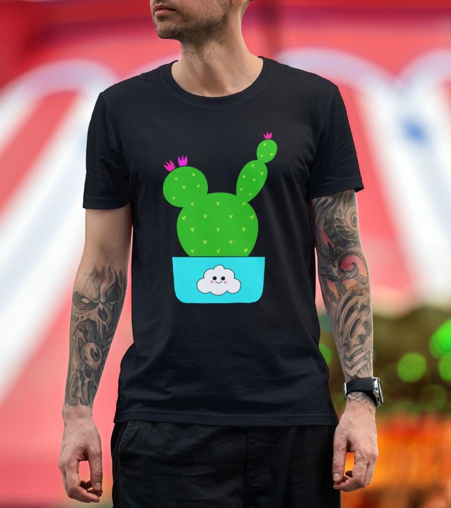 Cute Cactus With Flowers in Happy Cloud Pot T-Shirt