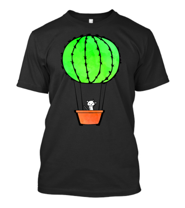 Cute Catcus Balloon With Cat In Cactus Ball Floating Basket T-Shirt