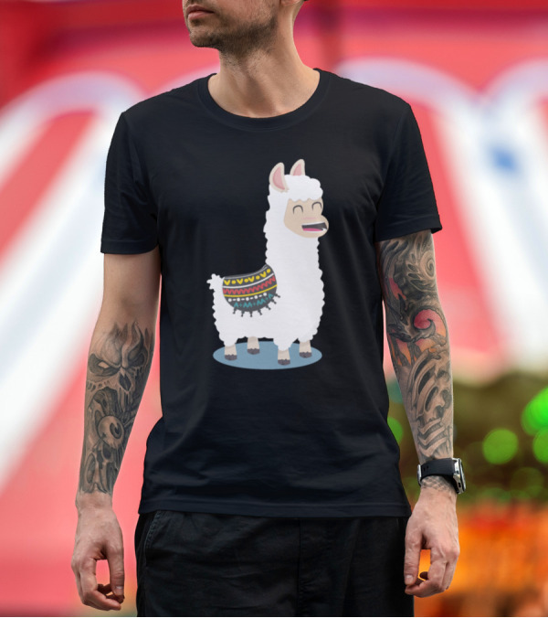 Premium T-Shirt: Cute Funny Alpaca with Colorful Blanket Eats Grass T-Shirt Cute Funny Alpaca with Colorful Blanket Eats Grass T-Shirt