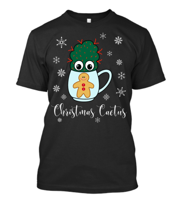 Christmas Cactus With Red Spikes Mug Gingerbread And Snowflakes T-Shirt